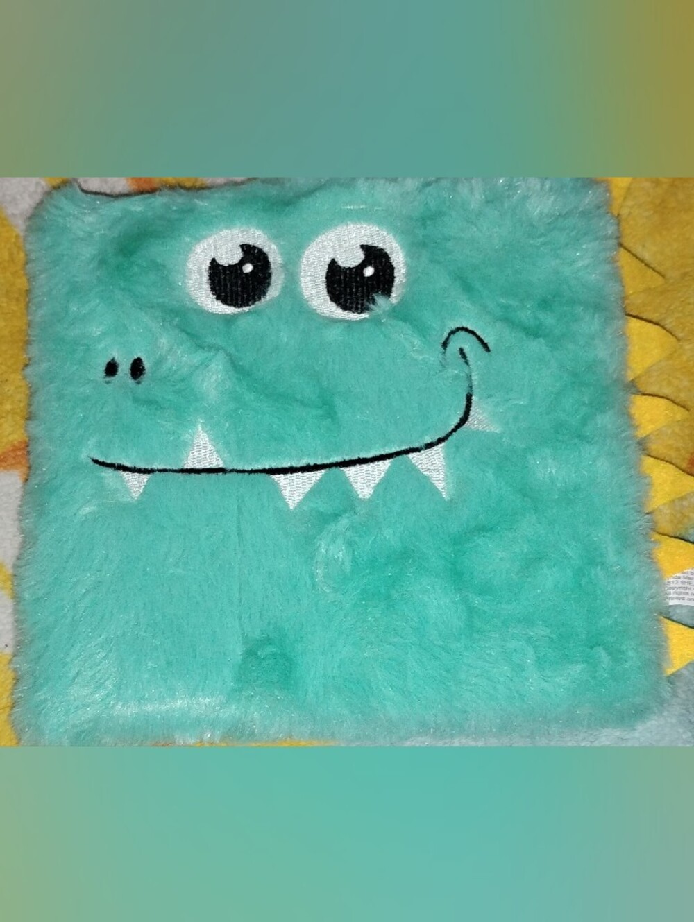 Plush Dinosaur Storybook - Teal Green Cute Embroidered Face